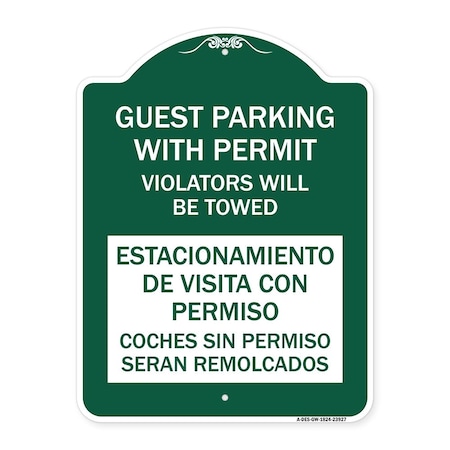 Signmission Guest Parking with Permit Violators Will Be Towed Estacionamento De Visita Con Permis, GW-1824-23927 A-DES-GW-1824-23927